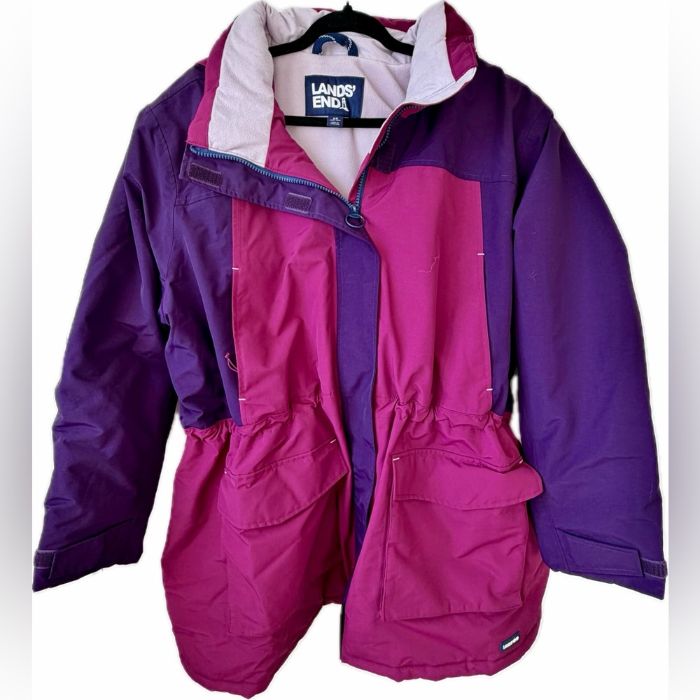 Lands’ End Squall Waterproof Parka 2X Purple Pink Hooded Coat